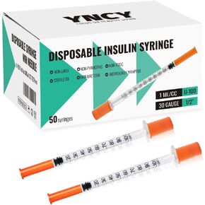 50 Pack Disposable Insulin Syringes U-100 1ml 30G 1/2inch
