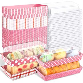 DERTE 60 Pcs Valentine's Day Charcuterie Boxes with Clear Lids To Go Paper Cookie Boxes 7.5 Inches Pink Cake Boxes Disposable Food Containers for Doughnut Cupcakes Cake Slice Sandwich Strawberries