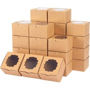 TOMNK 150pcs Bakery Boxes 4x4x2.5 Inch White Cookie Boxes with Window 3 Style Treat Boxes for Dessert, Chocolate Strawberries Donuts and Party Favor