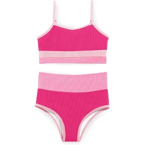 Haloumoning Girls Swimsuits Bikini Set Adjustable Straps Two Piece Color Block Girls' Swimwear with Chest Pad 5-14 Years