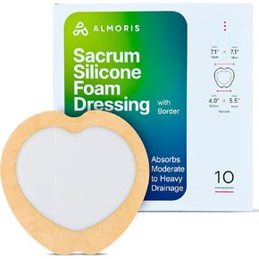 Sacrum Silicone Foam Dressing with Border - 7x7 High Absorbency Bandages for Wounds - Gentle Adhesion Sacral Foam Dressing for Wound Care, Pressure Ulcers, Breathable Bed Sore Bandages, 10 Pk