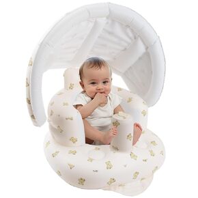 Inflatable Baby Seat with Canopy and Sensory Ornament, Inflatable Baby Chair for Babies 3 Months & Up Sitting Up, Blow Up Infant Floor Seat with Built in Air Pump (Bear)