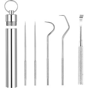 5 Pcs Portable Metal Toothpick Holder Set Reusable Titanium Toothpicks Set Waterproof Toothpick Case Cleaning Kit for Traveling Outdoor Camping Picnic
