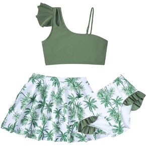 Yousie Girls Swimsuit 3 Pieces Kids Bathing Suit Ruffle Bikini Set with Swim Skirt 7-12 Years