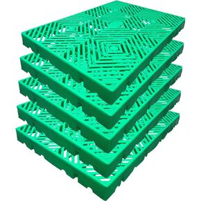Plastic Pallet, 5pcs 23.6x15.7x2IN Green Waterproof Storage Grid Pad, Lightweight Nestable Floor Pallets, HDPE Breathable Grids Article Racks for Garage Supermarket Basement, Countertop Tray