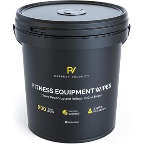 Fitness Equipment Wipes with Reusable Bucket Dispenser - 800 Pre-Moistened Lemon Scented Multi-Surface Wet Wipes - All Purpose Gym Cleaner for Yoga Mats & Exercise Equipment