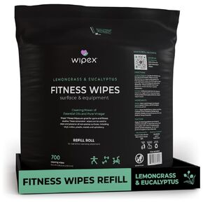 Wipex Gym Wipes for Equipment Cleaning - 700 Large Natural Fitness Wipes Refills for Dispensers - Made with Lemongrass, Eucalyptus Oil & Vinegar, Bulk Surface Fitness Wipes, 700 Count (Pack of 1)