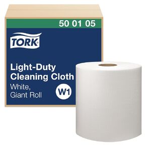 Tork Light Duty Cleaning Cloth Giant Roll White W1, Use Wet or Dry, 1 x 1450 Cloths, 500105