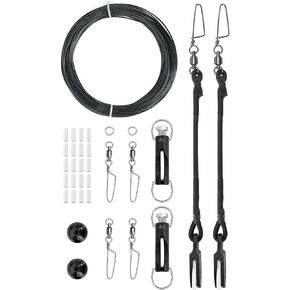 BLUEWING Single/Double/Triple Outrigger Rigging Kit All-in-One Kit with 400lb Mono Line, Release Clips, Pulley, Snap Swivels, Crimps, Ball Stops and Rings for Outrigger Setup