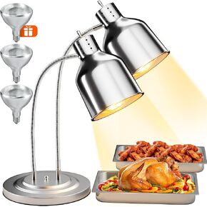 PYY Food Heat Lamp, Commercial Food Warmer, 2-Head Food Warming Light, 500W Portable Electric Heating Lamp, Stainless Steel Catering Food Warming Lamp for Restaurant Kitchen Cafeteria