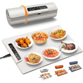 INNOWARMER Warming Mat for Food, Foldable Food Heating Mat, Silicone Electric Warming Tray - Full Surface Heating, Nano-Material, 3 Temp-Modes with Timer (White)