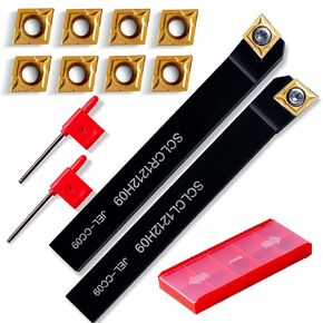 Lathe Turning Tools Threading Holder - Metal Lathe Cutting Tools 1/2" SCLCL1212H09+1/2" SCLCR1212H09 Turning Holders+10pcs Indexable Carbide Inserts Golden for Lathe Tools