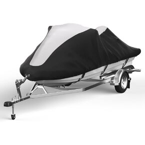 KEMIMOTO Jet Ski Cover, Heavy Duty 600D UV Resistant Waterproof Oxford Fabric, Trailerable PWC Cover Compatible with Yamaha Sea-Doo Kawasaki Length 135"-145" 3 Seater