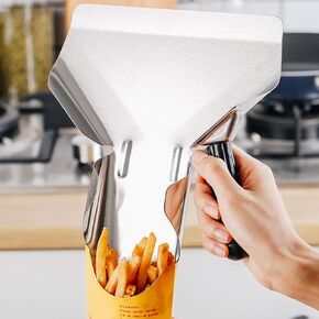 BORDSTRACT French Fries Shovel, Stainless Steel Food Popcorn Chips Scoop with Handle, for Commercial Restaurant Use French Fry Bagger (Single Handle)