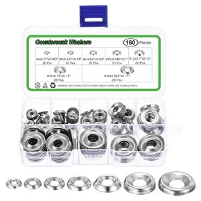 uxcell 295 Pcs Countersunk Washers, #4#6#8#10#12#14#16 Stainless Steel Finishing Cup Countersunk Washer Assortment Kit for Mechanical Accessories Parts, Silver