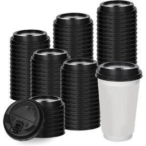200 Pack Coffee Cup Lids, Disposable Plastic Coffee Cups with Lids for 10/12/16/20 Oz Paper Cups, Hot/Cold Drinking Cup Covers 3.54 Inches/90 Mm Diameter Black