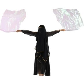 Wuchieal One Pair 26.77 Inch Metallic color Flag Poi with Rod, Church Liturgical Praise Prophetic Worship Adoration Dance Banner Poi Streamer, Practice Play Gorgeous Poi Flags (Transparent white)