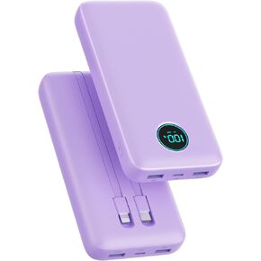 Portable Charger 33800mAh USB-C Power Bank with Built-in Cables & AC Wall Plug,4 Output External Battery Pack,25W Fast Charging+QC 4.0 Phone Charger Compatible with iPhone 15/14/13 Samsung Android