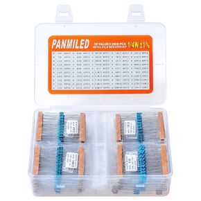 PANMILED 40 Values 1200 Pieces Resistor Kit 1 Ohm-1M Ohm 0.5 Watt Metal Film Resistors Assortment Kit (1/2W ±1%)