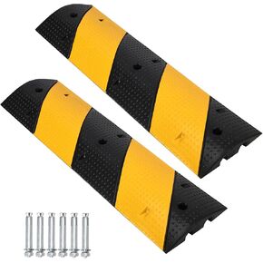 Speed Bump,84" Rubber Speed Bumps, 2 Channel Modular Speed Hump 25000LBS Capacity, Cable Ramps Hose Protector Ramps for Asphalt Concrete Gravel Driveway with 2 End Caps and 6 Bolt Spikes