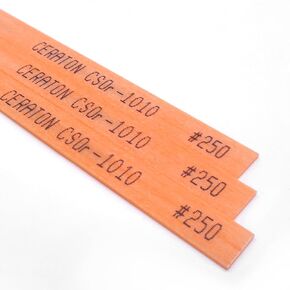 MIRACLE Ceraton Ceramic Fiber Stone Pack of 10 100L x 10W x 1T mm for Grinding Polishing Deburring Lapping Metal Wood Molds Plastic Compatible with Air Tools Ultrasonic Polishers (#250 Orange)