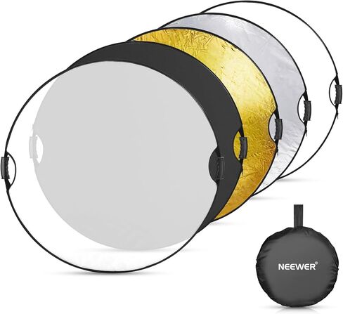 NEEWER 80cm Light Reflector with Handle & 3/8" Thread, 5 in 1 Foldable Round Light Diffuser, Translucent/Silver/Gold/White/Black for Studio or Outdoor Photo Lighting, RF-110II in Saudi Arabia