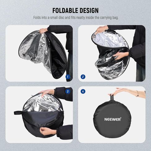 NEEWER 80cm Light Reflector with Handle & 3/8" Thread, 5 in 1 Foldable Round Light Diffuser, Translucent/Silver/Gold/White/Black for Studio or Outdoor Photo Lighting, RF-110II in Saudi Arabia