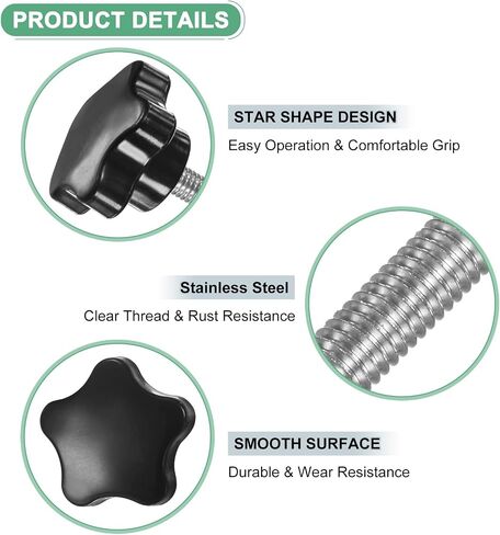 4-Pack Star Clamping Knobs, M6x60mm Male Thread Hand Tightening Screw for Machinery/Electronic/Furniture/Umbrella Base, Machine Handle Replacement [Stainless Steel, Black] in Saudi Arabia