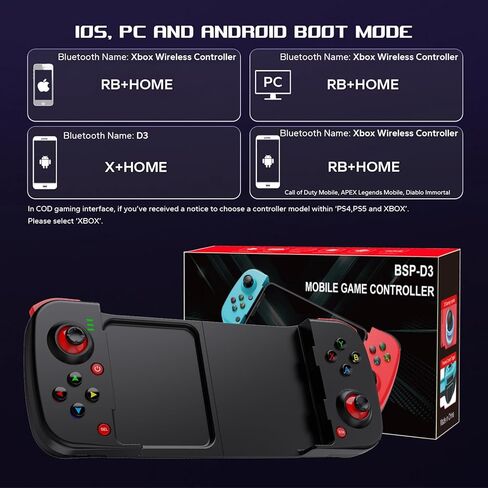 Mobile Game Controller Gamepad for iPhone iOS Android PC: Works with iPhone 15/14/13/12/11/X, iPad, Samsung Galaxy, TCL, Tablet, Call of Duty, Diablo Immortal - Directly Play (Black) in Kuwait