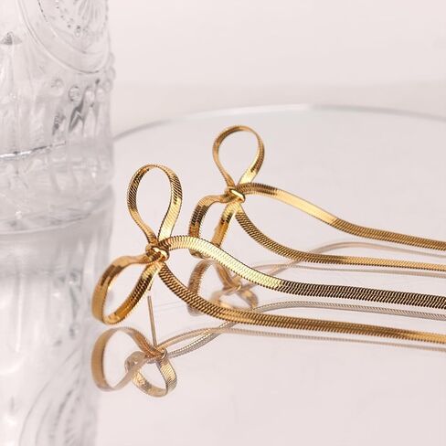 Bow Dangle Drop Tassel Earrings for Women Statement Elegant Long Chain Dangly Ribbon Fringe Waterfall Dangling Wedding Prom Fashion Jewelry Gift in Kuwait