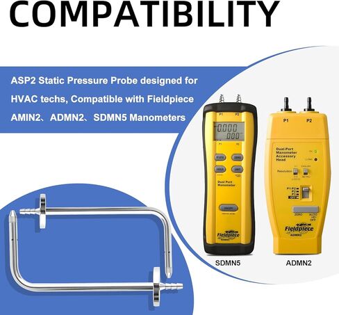 ASP2 Static Pressure Probe for HVAC Fieldpiece Manometers, ADMN2, AMIN2, SDMN5, and Pitot Tubes with Magnetic Flanges, Stainless Steel Static Pressure Probe (2 Pack) in Kuwait