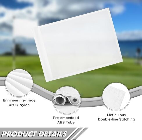 KINGTOP Golf Flag 20x14 Inch - Plain White, 420D Nylon, Tube Inserted - Standard Putting Green Flags for Backyard Practice, Golf Courses, Country Club, 1-Pack in Kuwait