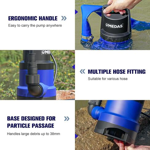 MEDAS 1HP 3434 GPH Sump Pump Submersible Clean/Dirty Water Pump Portable Utility Pump with 16.4ft Cord for Swimming Pool Garden Basement Tub Pond Draining in Kuwait