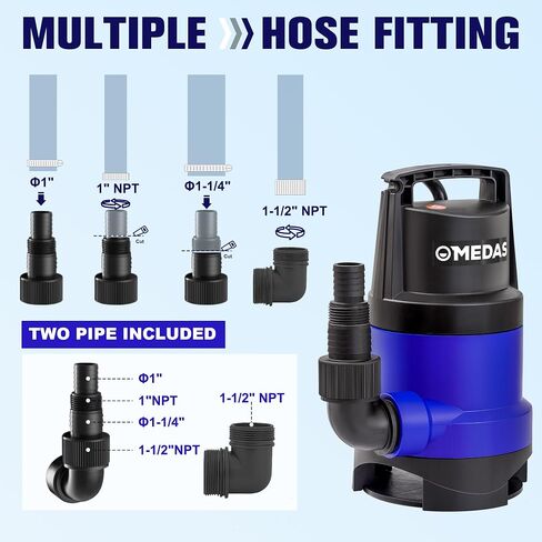 MEDAS 1HP 3434 GPH Sump Pump Submersible Clean/Dirty Water Pump Portable Utility Pump with 16.4ft Cord for Swimming Pool Garden Basement Tub Pond Draining in Kuwait
