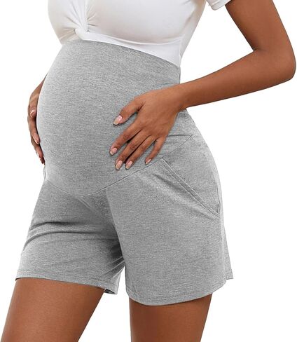 Maternity Shorts Long Maternity Lounge Pants with Pockets Over The Belly Pregnancy Shorts in Kuwait