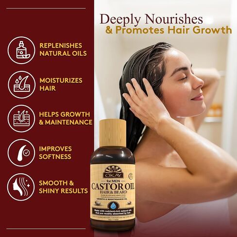 OKAY | Men's Castor Oil Beard and Hair Growth Oil Lightweight | For All Hair Types & Textures | Stimulates Hair Growth | Readily Absorbed | Free of Silicone & Paraben | 4 oz , brown in Saudi Arabia
