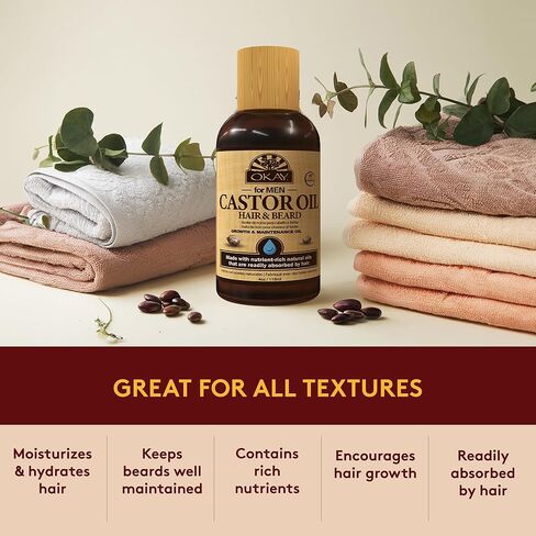 OKAY | Men's Castor Oil Beard and Hair Growth Oil Lightweight | For All Hair Types & Textures | Stimulates Hair Growth | Readily Absorbed | Free of Silicone & Paraben | 4 oz , brown in Saudi Arabia