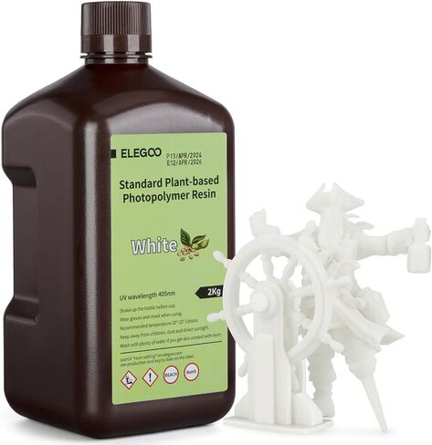 ELEGOO Standard Plant-Based 3D Printer Resin with Low Odor and High Precision, 405nm UV Curing Resin for Mars Saturn Jupiter MSLA DLP LCD 3D Printing - White 2000g in Saudi Arabia