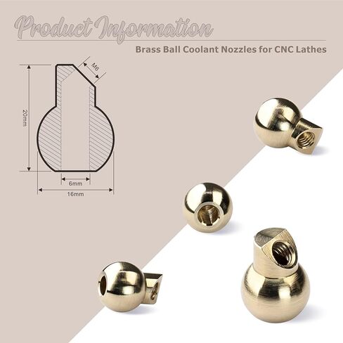 10 PCS 12.7MM M6 Brass Ball Cnc Nozzle, Slanted Hole Coolant Nozzle for Jewelry Lathes Screw Lock, High-Pressure Cutting Oil Cooling Nozzle for Jewelry Carving Milling Machines Machine Tools in Saudi Arabia