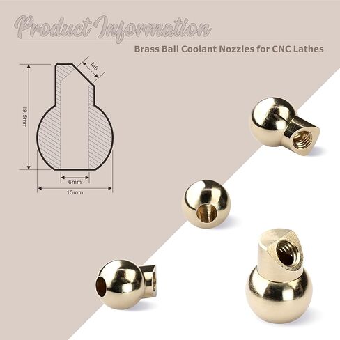 10 PCS 12.7MM M6 Brass Ball Cnc Nozzle, Slanted Hole Coolant Nozzle for Jewelry Lathes Screw Lock, High-Pressure Cutting Oil Cooling Nozzle for Jewelry Carving Milling Machines Machine Tools in Saudi Arabia