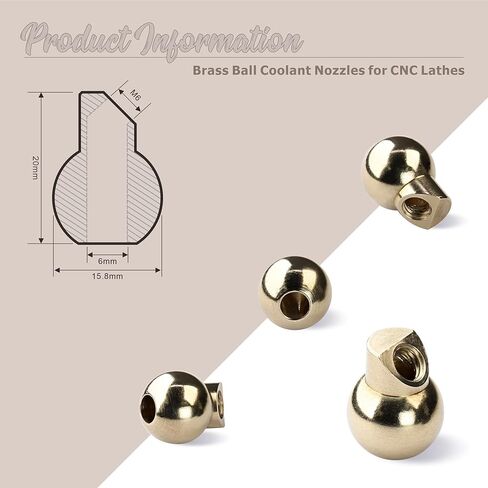 10 PCS 12.7MM M6 Brass Ball Cnc Nozzle, Slanted Hole Coolant Nozzle for Jewelry Lathes Screw Lock, High-Pressure Cutting Oil Cooling Nozzle for Jewelry Carving Milling Machines Machine Tools in Saudi Arabia