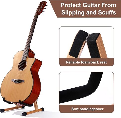 Guitar Stand, A Frame Folding Guitar Holder Adjustable Display Stand, Safe Non-Slip Portable Universal Stringed Instrument Stand with Bass, Banjo, Cello, Ukulele (A Type- Brown) in Kuwait
