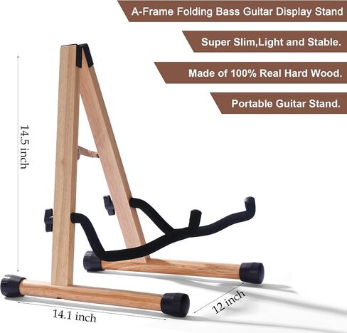 Guitar Stand, A Frame Folding Guitar Holder Adjustable Display Stand, Safe Non-Slip Portable Universal Stringed Instrument Stand with Bass, Banjo, Cello, Ukulele (A Type- Brown) in Kuwait