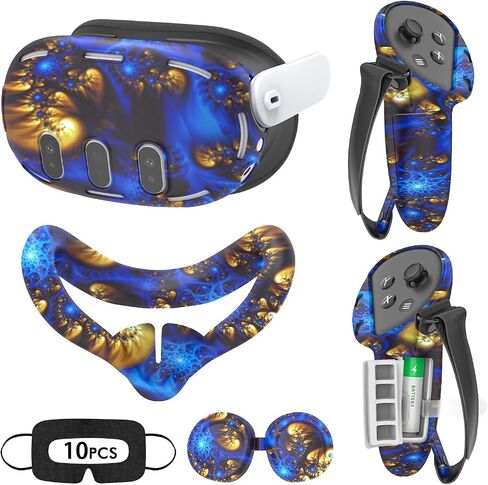 Tyasoleil VR Silicone Case for Meta Quest 3, Design Upgraded Accessories for Oculus Quest 3, Face Cover, Controller Grips, Shell Cover, Lens Cover, Disposable Eye Cover (Aurora Blue) in Kuwait