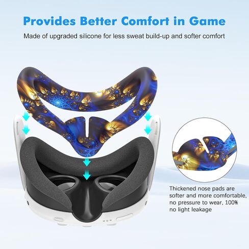 Tyasoleil VR Silicone Case for Meta Quest 3, Design Upgraded Accessories for Oculus Quest 3, Face Cover, Controller Grips, Shell Cover, Lens Cover, Disposable Eye Cover (Aurora Blue) in Kuwait