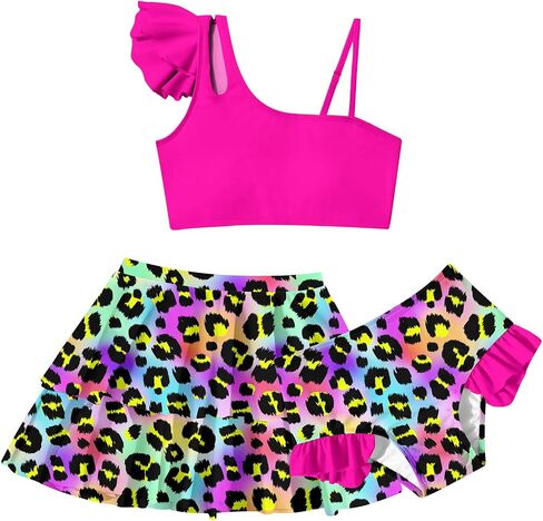 Yousie Girls Swimsuit 3 Pieces Kids Bathing Suit Ruffle Bikini Set with Swim Skirt 7-12 Years in Saudi Arabia