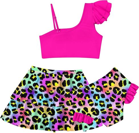 Yousie Girls Swimsuit 3 Pieces Kids Bathing Suit Ruffle Bikini Set with Swim Skirt 7-12 Years in Saudi Arabia