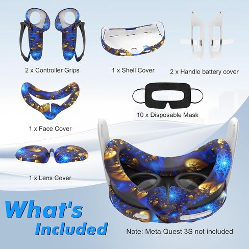 Tyasoleil VR Silicone Case for Meta Quest 3, Design Upgraded Accessories for Oculus Quest 3, Face Cover, Controller Grips, Shell Cover, Lens Cover, Disposable Eye Cover (Aurora Blue) in Kuwait