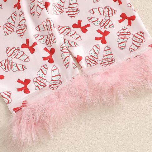 Toddler Baby Girl Satin Pajamas Set Fuzzy Trim Button Down Sleep Shirt Top Pants Bottoms Sleepwear Loungewear Set (X Red, 18-24 Months) in Saudi Arabia