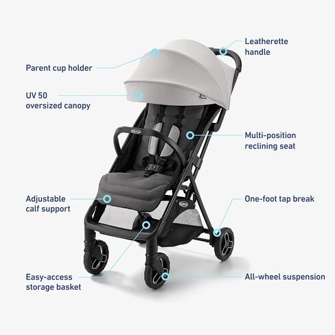 Graco Ready2Jet Compact Stroller – Compact Travel Stroller with Automatic Fold, Lilac Mod in Kuwait